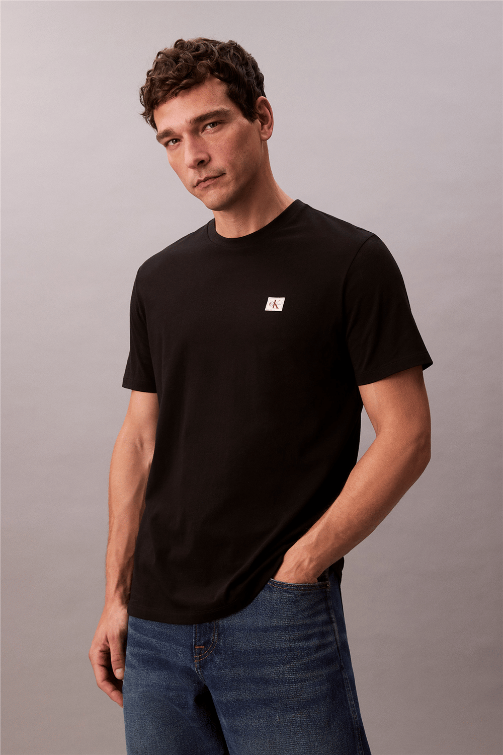 Calvin Klein SS Badge 30S Jersey Classic Tee Erkek Bisiklet Yaka T-Shirt Siyah