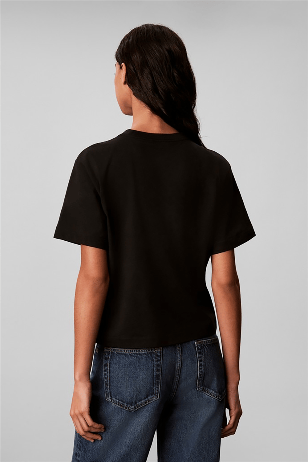 Calvin Klein Ss Boxy Hand Drawn Monologo Tee Kadın Bisiklet Yaka T-Shirt Siyah