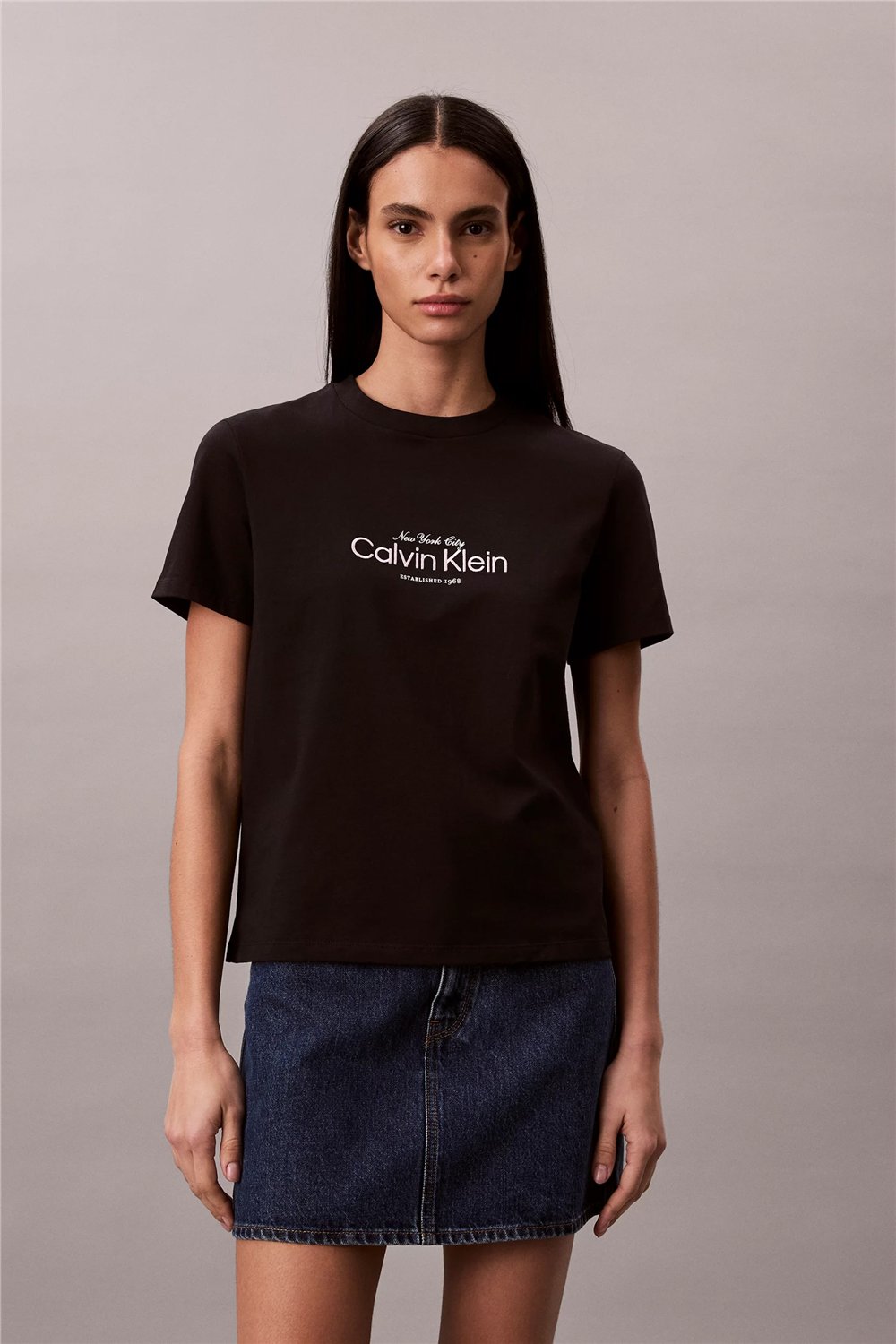 Calvin Klein Ss Classic Ck Nyc Lo Kadın Bisiklet Yaka T-Shirt Siyah