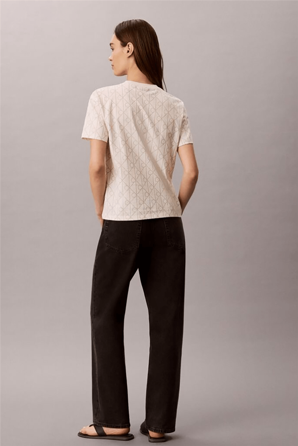 Calvin Klein Ss Classic Seasonal Aop Tee Kadın Bisiklet Yaka T-Shirt Beyaz