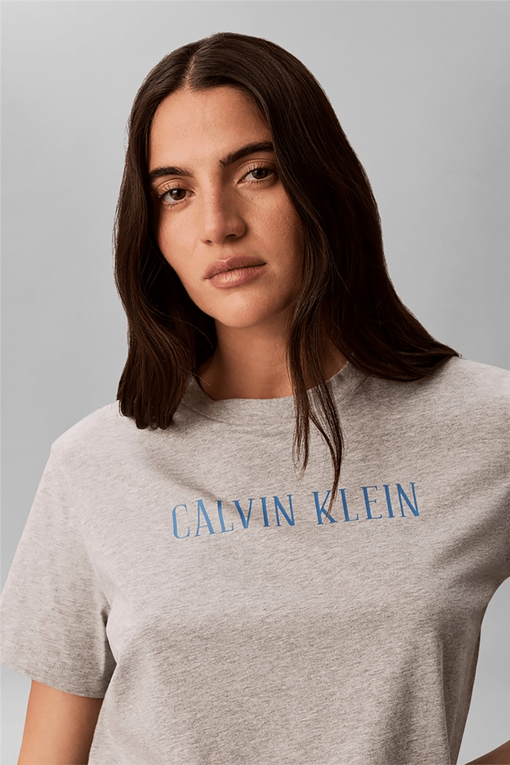 Calvin Klein Ss Classic Varsity Logo Tee Kadın Bisiklet Yaka T-Shirt Gri