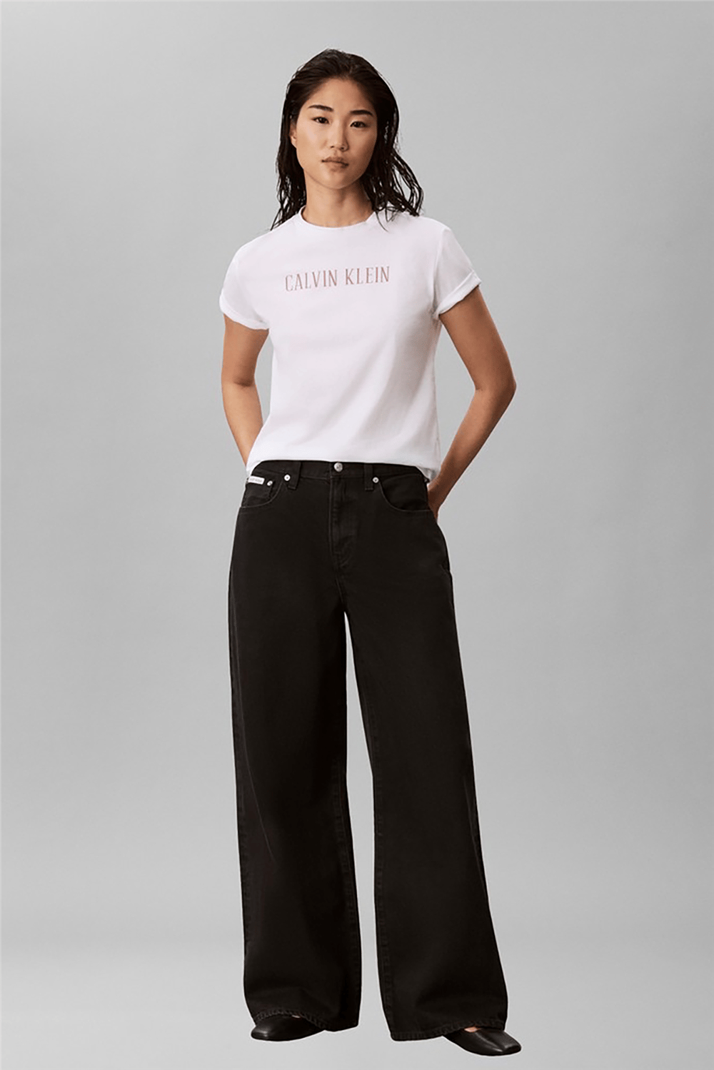 Calvin Klein Ss Classic Varsity Logo Tee Kadın Bisiklet Yaka T-Shirt Beyaz