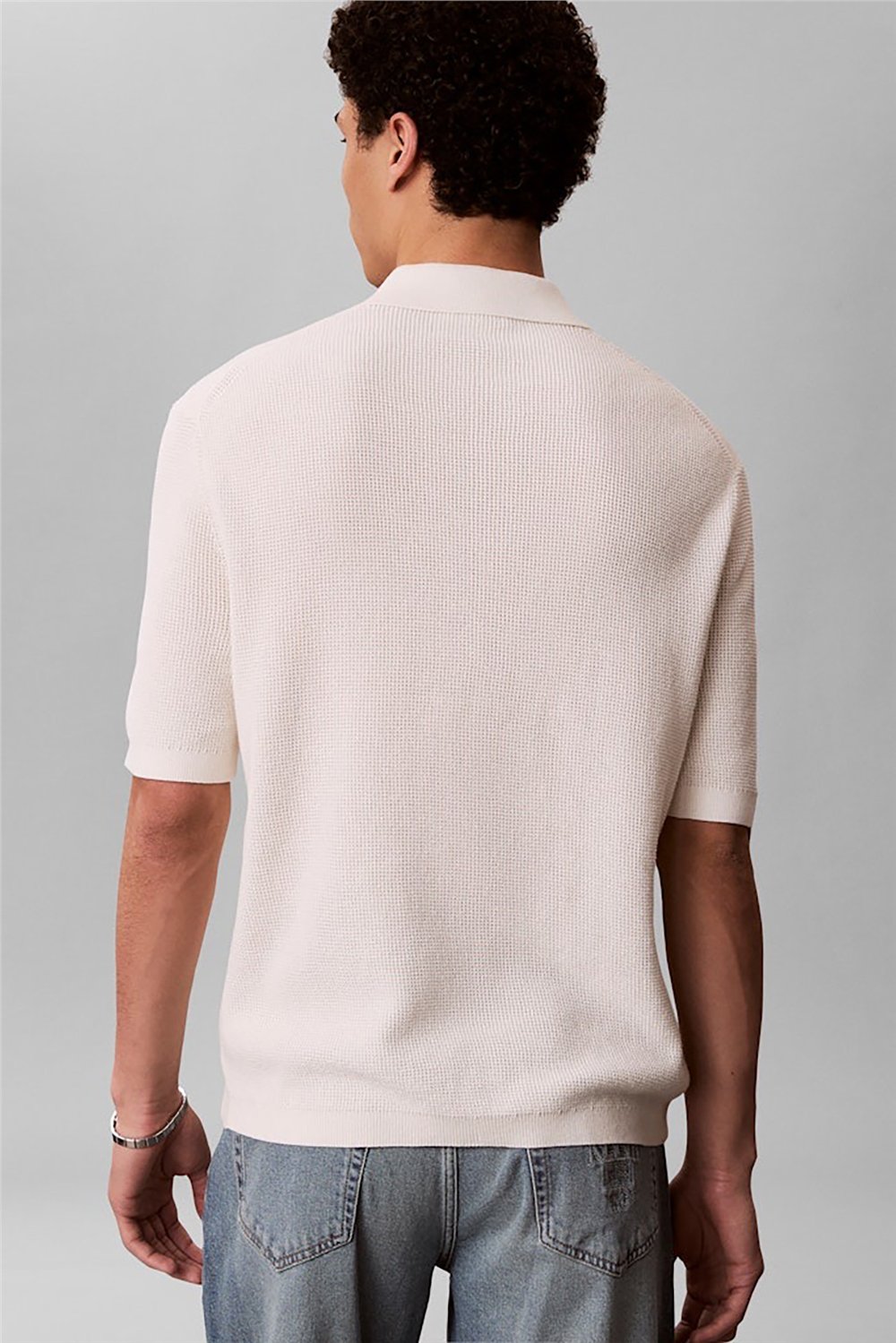 Calvin Klein Ss Cotton Waffle Polo Collarswtr Erkek Triko Beyaz