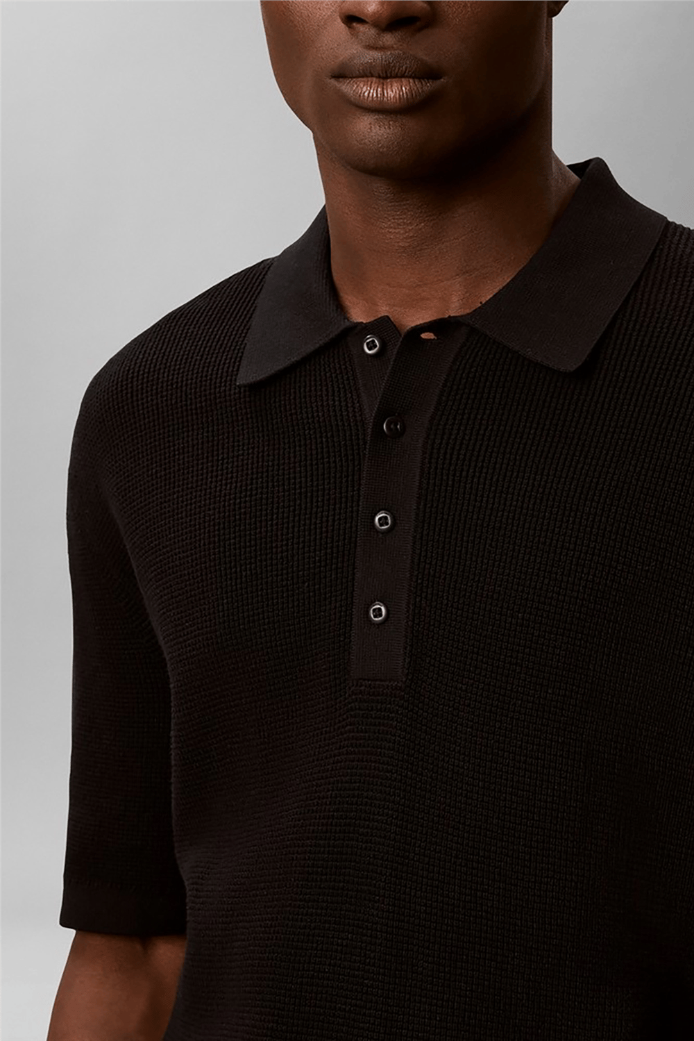 Calvin Klein Ss Cotton Waffle Polo Collarswtr Erkek Triko Siyah