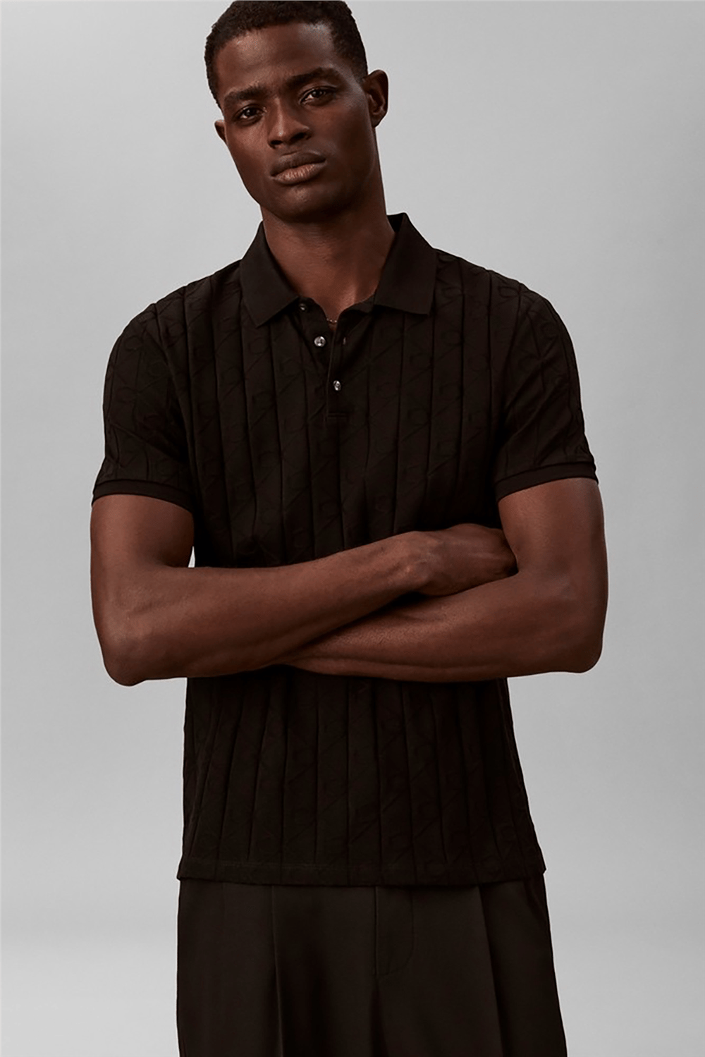 Calvin Klein Ss Dbl Merc Emblem Aop Polo Erkek Polo Yaka Triko Siyah