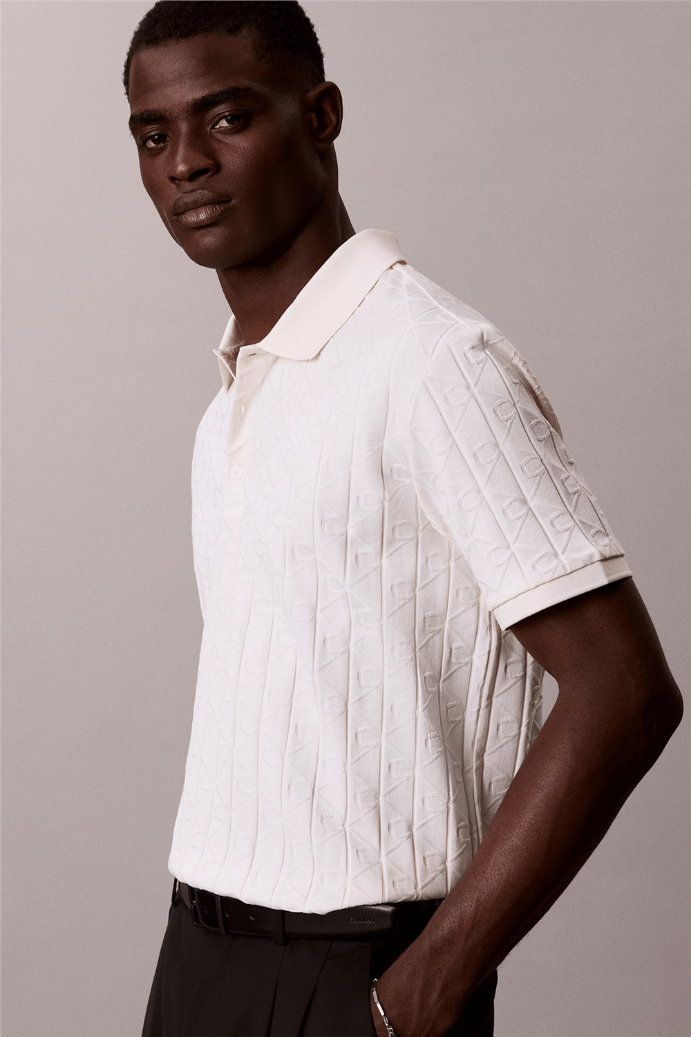 Calvin Klein Ss Dbl Merc Emblem Aop Polo Erkek Polo Yaka Triko Beyaz
