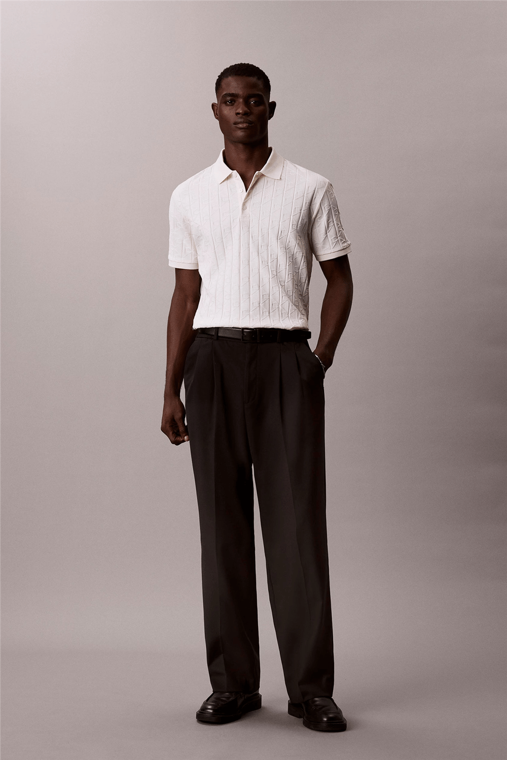 Calvin Klein Ss Dbl Merc Emblem Aop Polo Erkek Polo Yaka Triko Beyaz