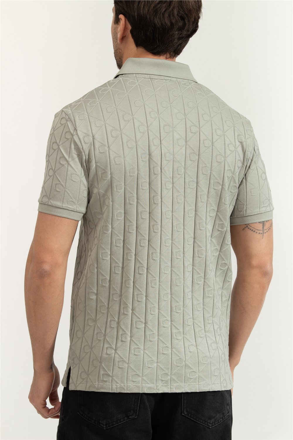 Calvin Klein SS DBL Mercerized Emblem Jacquar Erkek Polo Yaka Triko