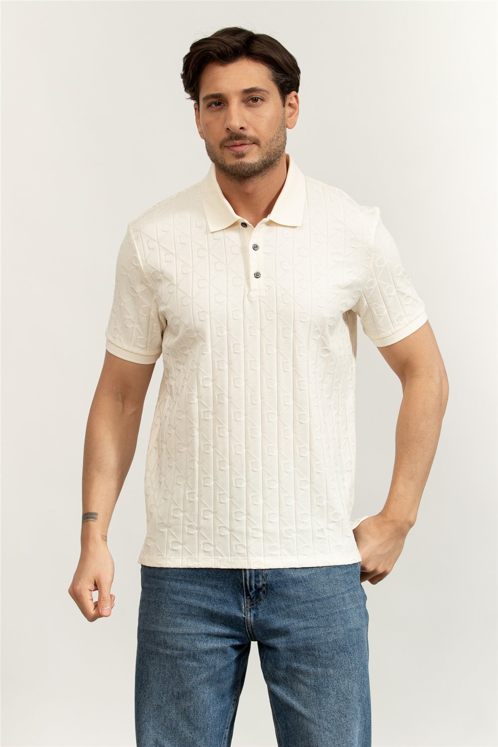 Calvin Klein SS DBL Mercerized Emblem Jacquar Erkek Polo Yaka Triko