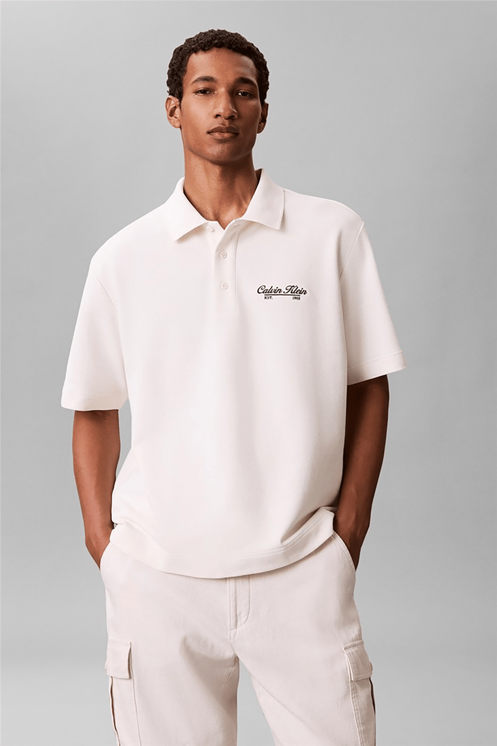 Calvin Klein Ss Easy Applique Pique Polo Erkek Polo Yaka T-Shirt Beyaz