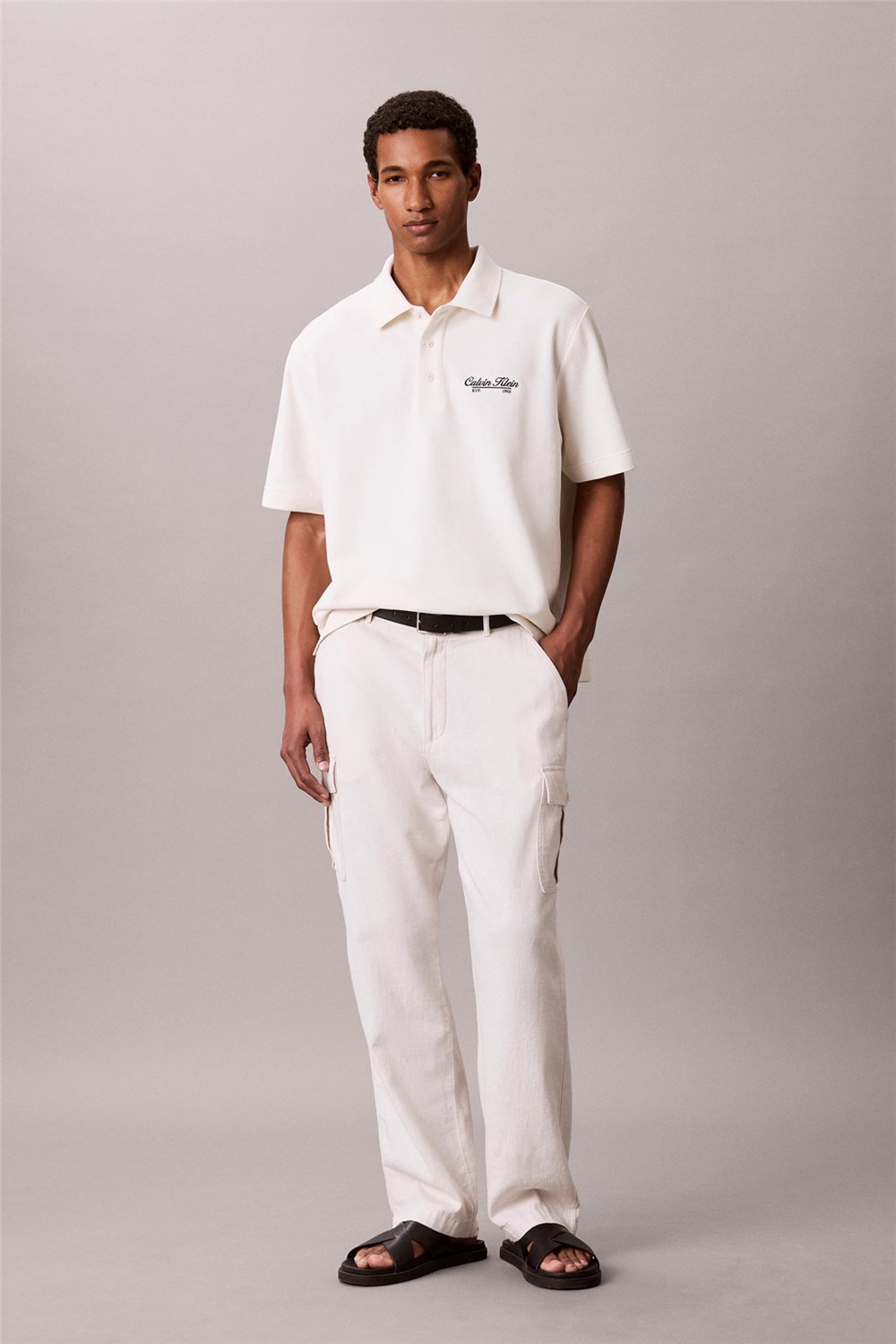 Calvin Klein Ss Easy Applique Pique Polo Erkek Polo Yaka T-Shirt Beyaz