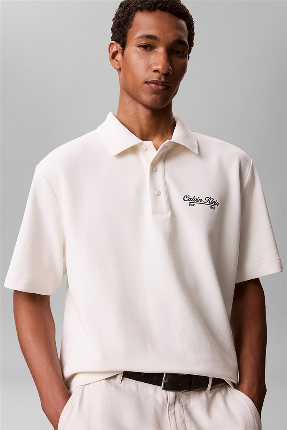 Calvin Klein Ss Easy Applique Pique Polo Erkek Polo Yaka T-Shirt Beyaz