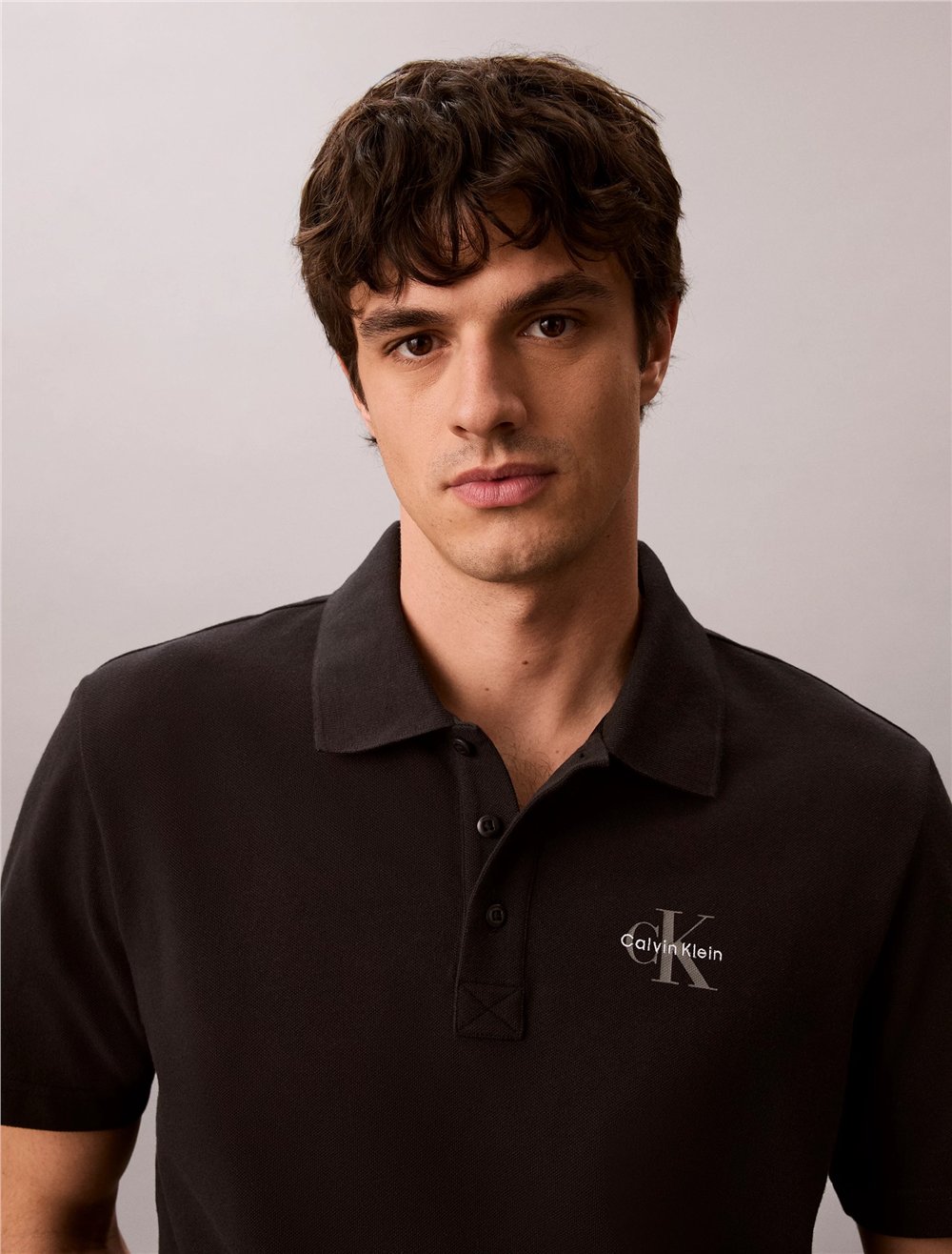 Calvin Klein Ss Easy Monologo Casual Pique Po Erkek Polo Yaka T-Shirt Siyah