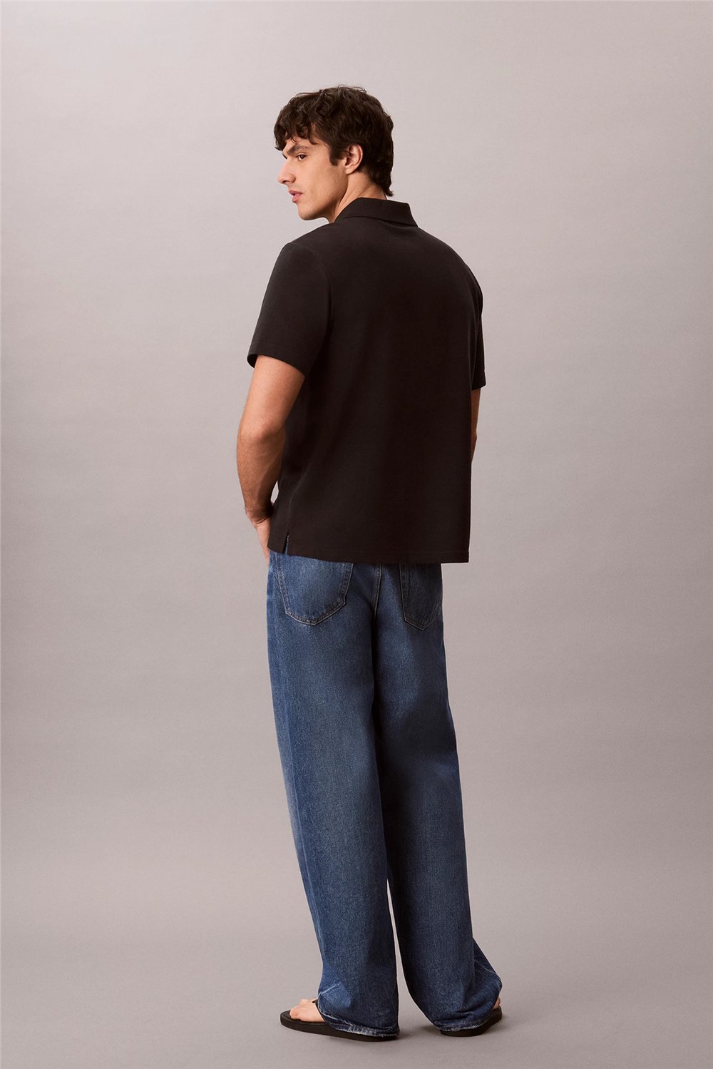 Calvin Klein Ss Easy Monologo Casual Pique Po Erkek Polo Yaka T-Shirt Siyah