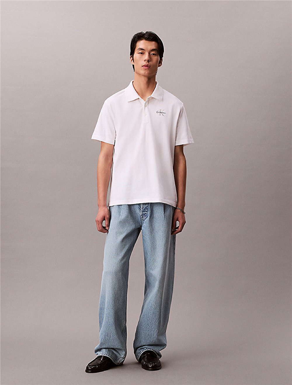 Calvin Klein Ss Easy Monologo Casual Pique Po Erkek Polo Yaka T-Shirt Beyaz