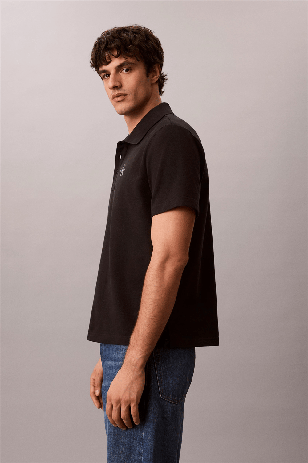 Calvin Klein Ss Easy Monologo Casual Pique Po Erkek Polo Yaka T-Shirt Siyah