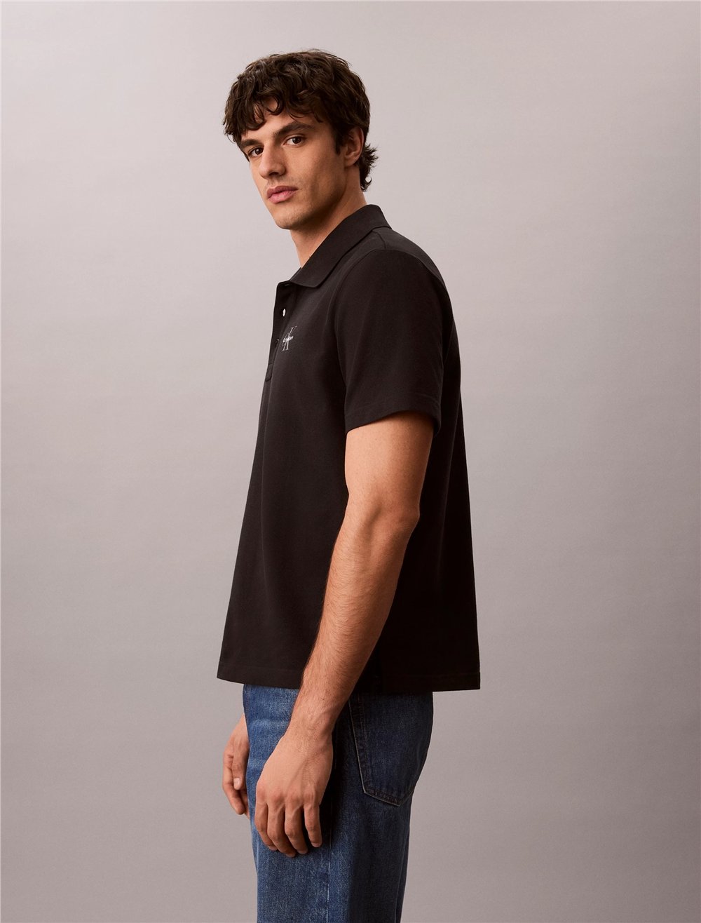Calvin Klein Ss Easy Monologo Casual Pique Po Erkek Polo Yaka T-Shirt Siyah