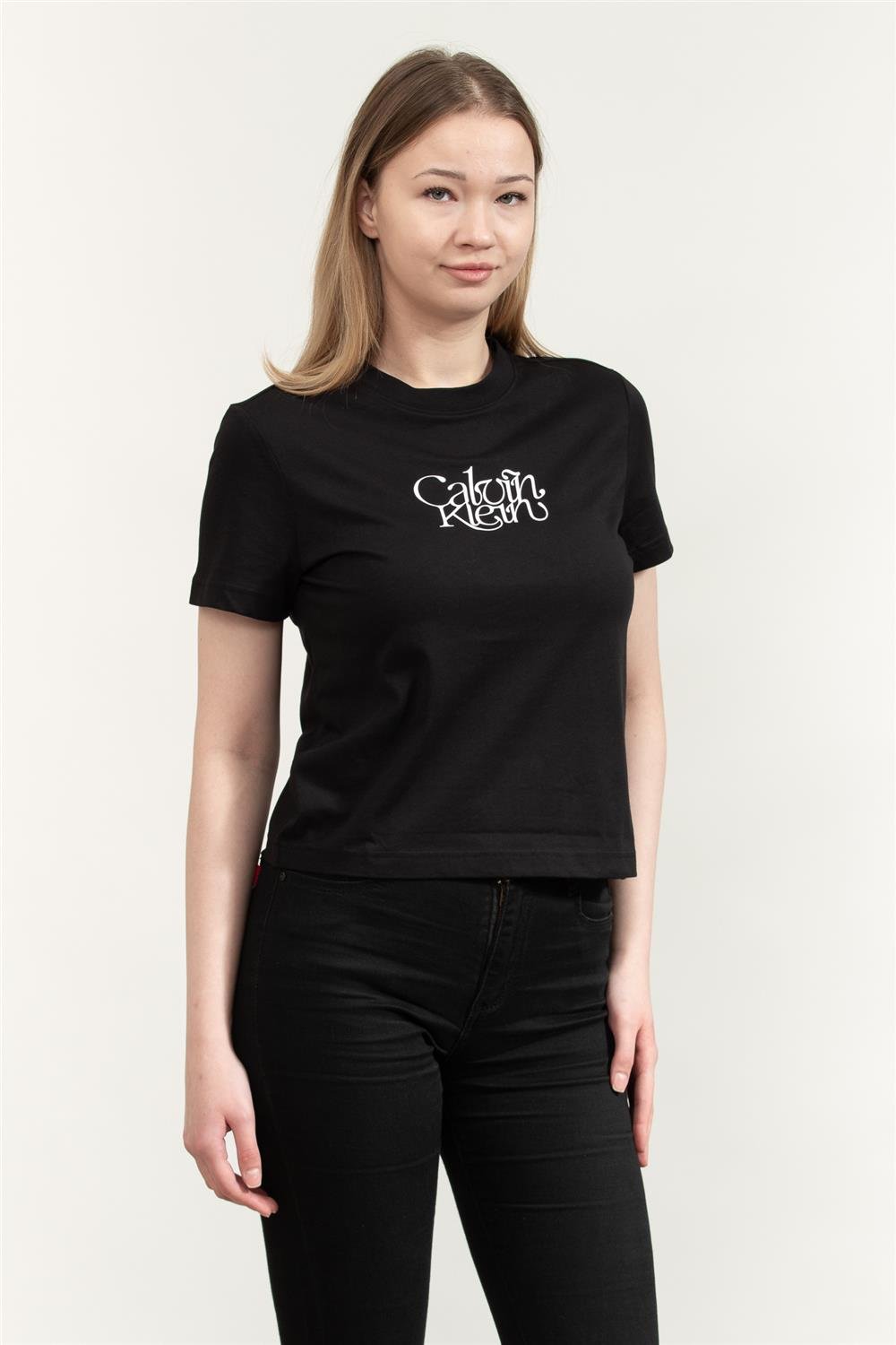 Calvin Klein Ss Fitted Script Te Kadın Bisiklet Yaka T-Shirt