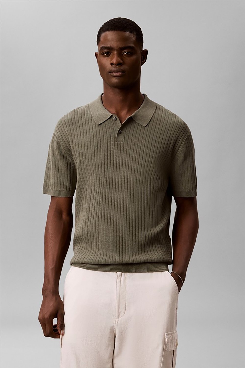Calvin Klein Ss Lightweight Pattern Polo Swtr Erkek Triko Yeşil