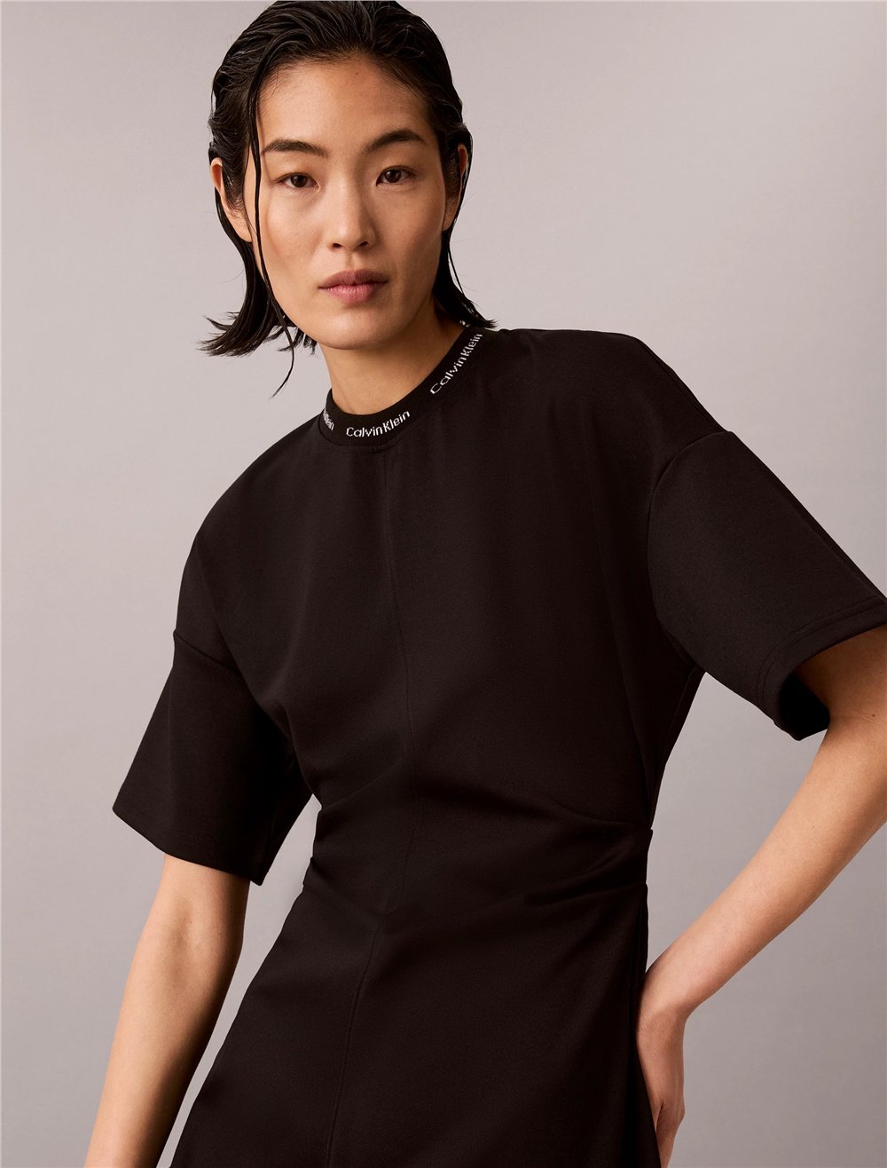 Calvin Klein Ss Logo Rib interlock T-Shirt Dr Kadın Elbise Siyah