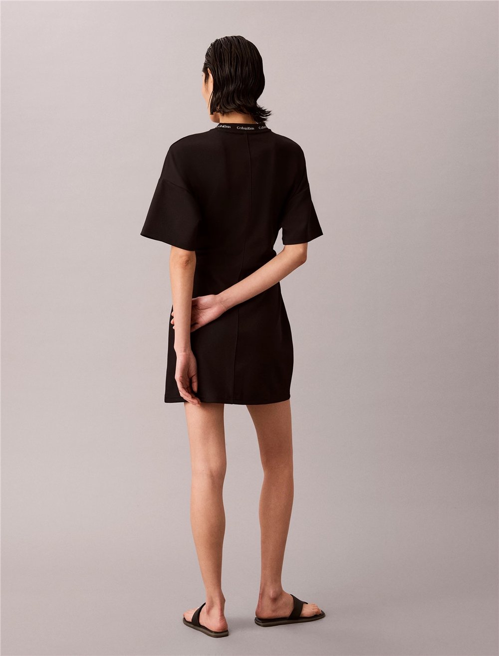 Calvin Klein Ss Logo Rib interlock T-Shirt Dr Kadın Elbise Siyah