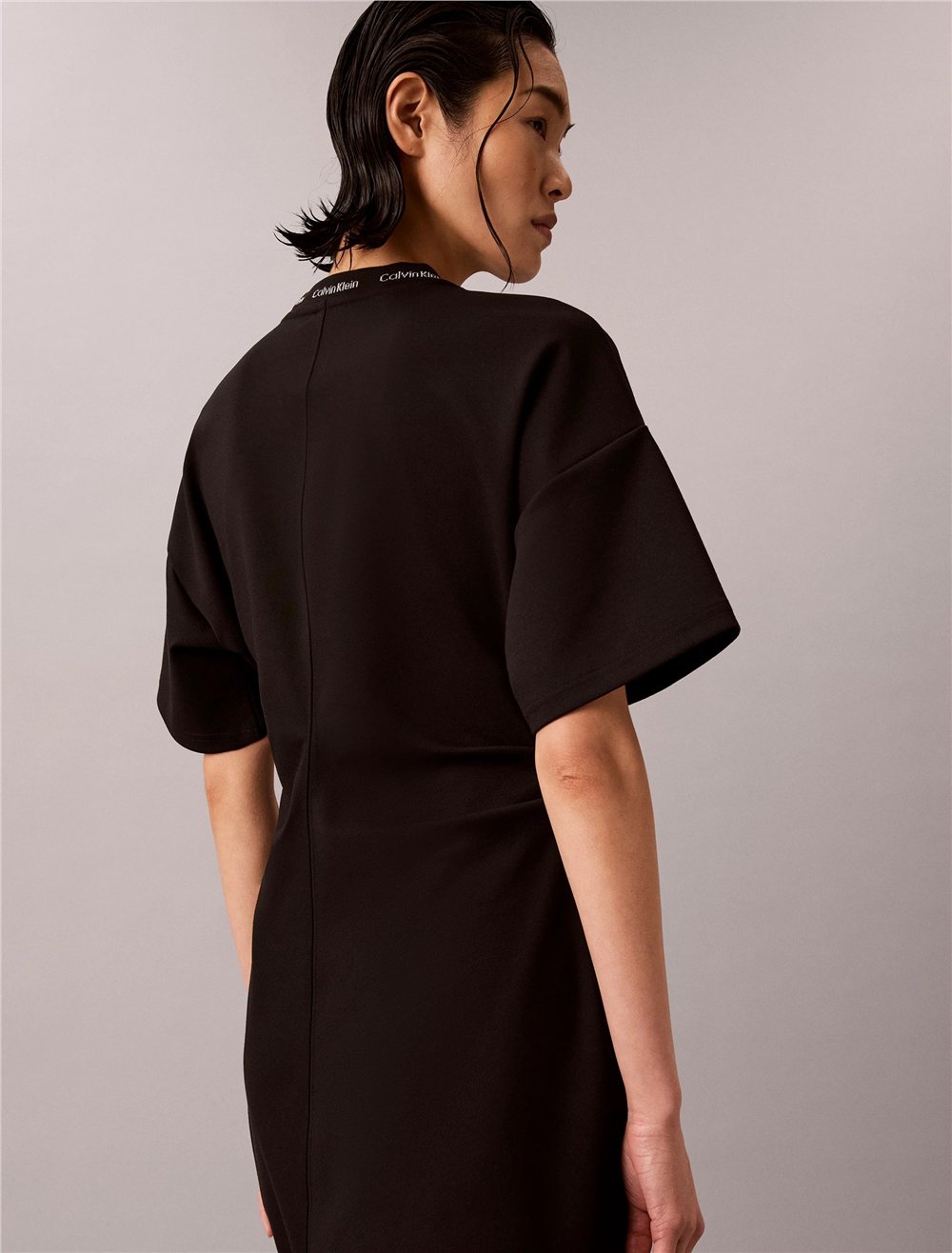 Calvin Klein Ss Logo Rib interlock T-Shirt Dr Kadın Elbise Siyah