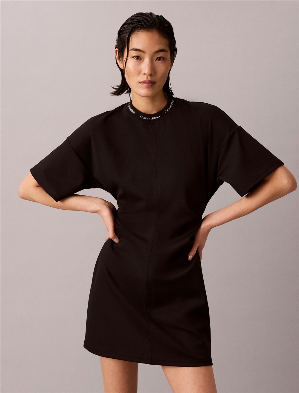 Calvin Klein Ss Logo Rib interlock T-Shirt Dr Kadın Elbise Siyah