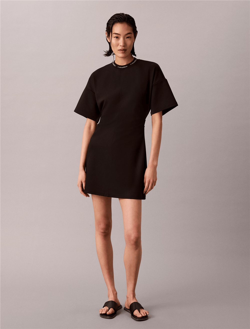 Calvin Klein Ss Logo Rib interlock T-Shirt Dr Kadın Elbise Siyah