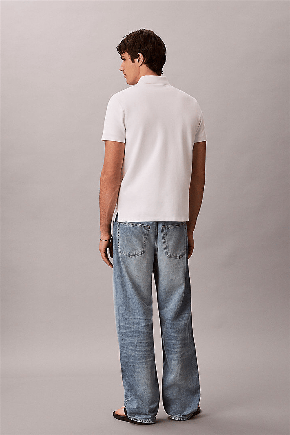 Calvin Klein Ss Microwaffle Woven Label Polo Erkek Polo Yaka T-Shirt Beyaz
