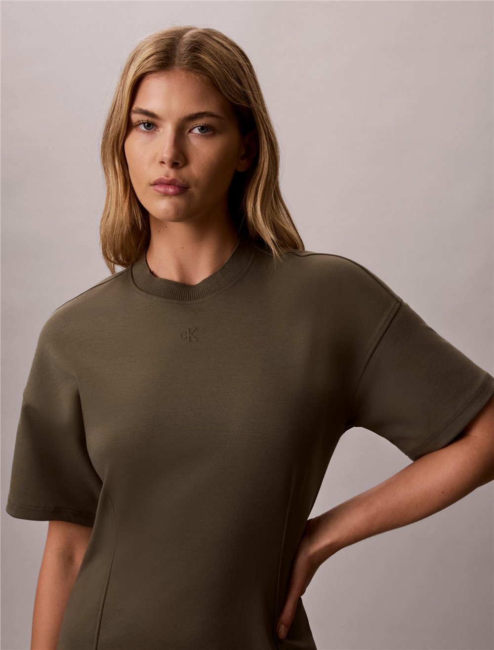 Calvin Klein Ss Monogram Interlock Kadın Elbise Yeşil