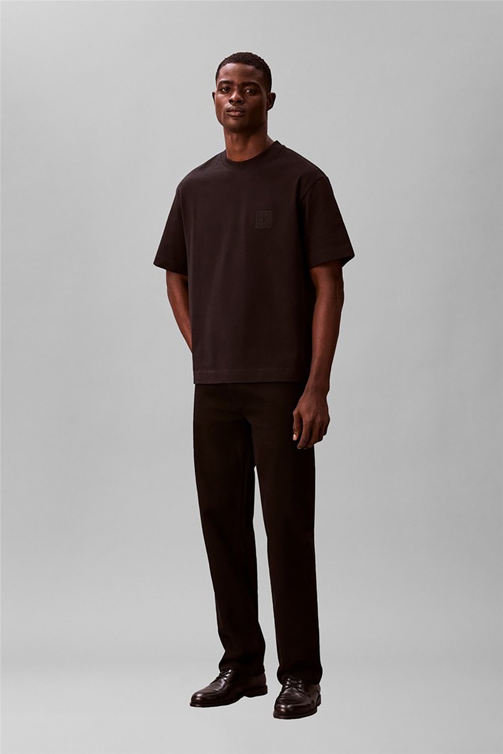 Calvin Klein Ss Rlxd 16S Embrd Twill Emblem T Erkek Bisiklet Yaka T-Shirt Siyah