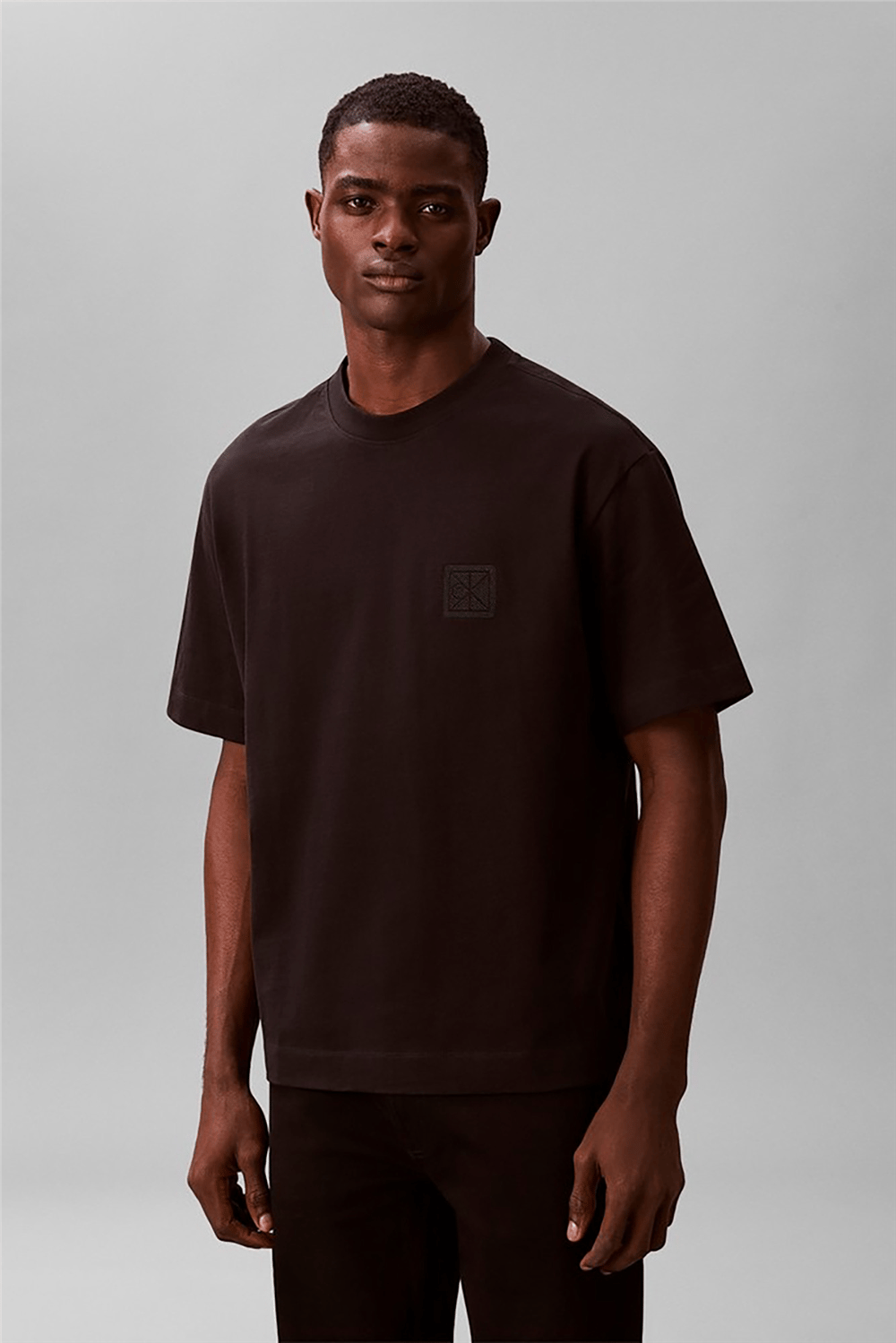 Calvin Klein Ss Rlxd 16S Embrd Twill Emblem T Erkek Bisiklet Yaka T-Shirt Siyah