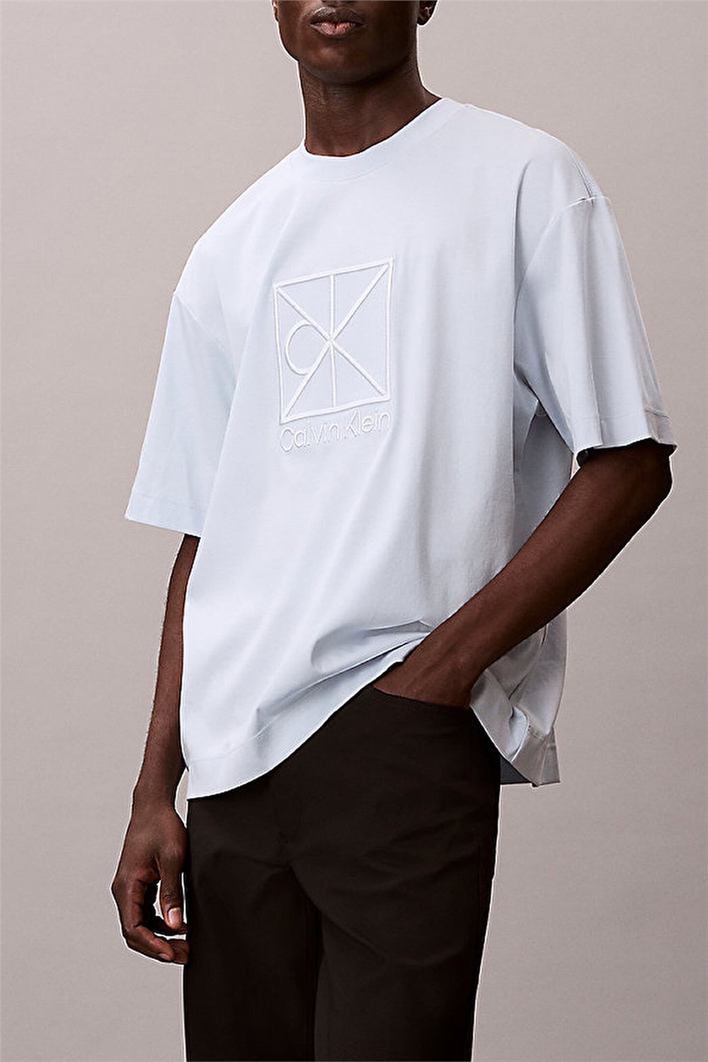 Calvin Klein Ss Rlxd Premium inte Erkek Bisiklet Yaka T-Shirt Mavi