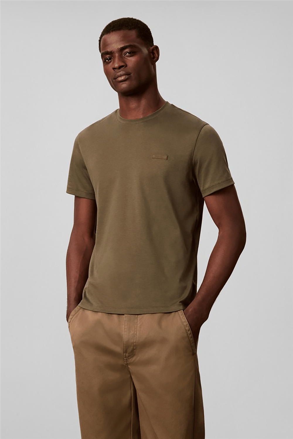 Calvin Klein Ss Slim Supima Logo Patch Tee Erkek Bisiklet Yaka T-Shirt Yeşil