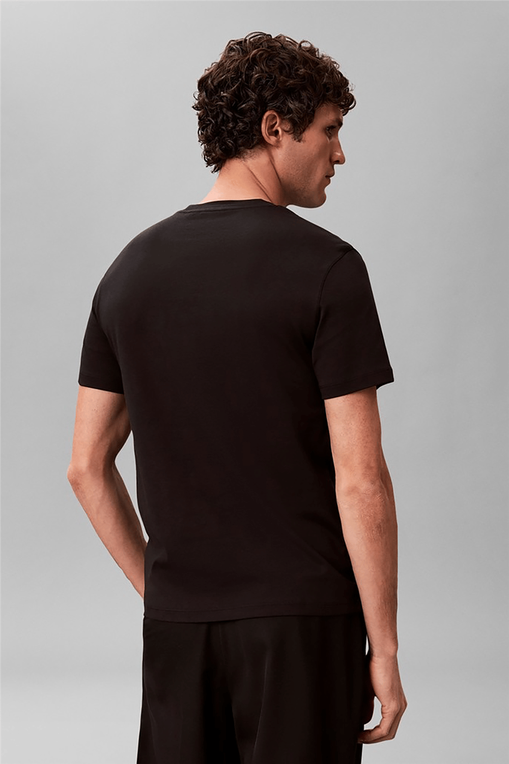 Calvin Klein Ss Slim Supima Logo Patch Tee Erkek Bisiklet Yaka T-Shirt Siyah