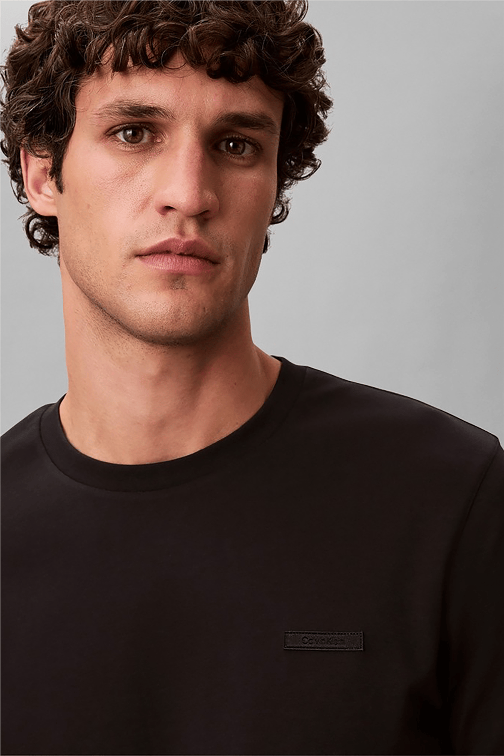 Calvin Klein Ss Slim Supima Logo Patch Tee Erkek Bisiklet Yaka T-Shirt Siyah