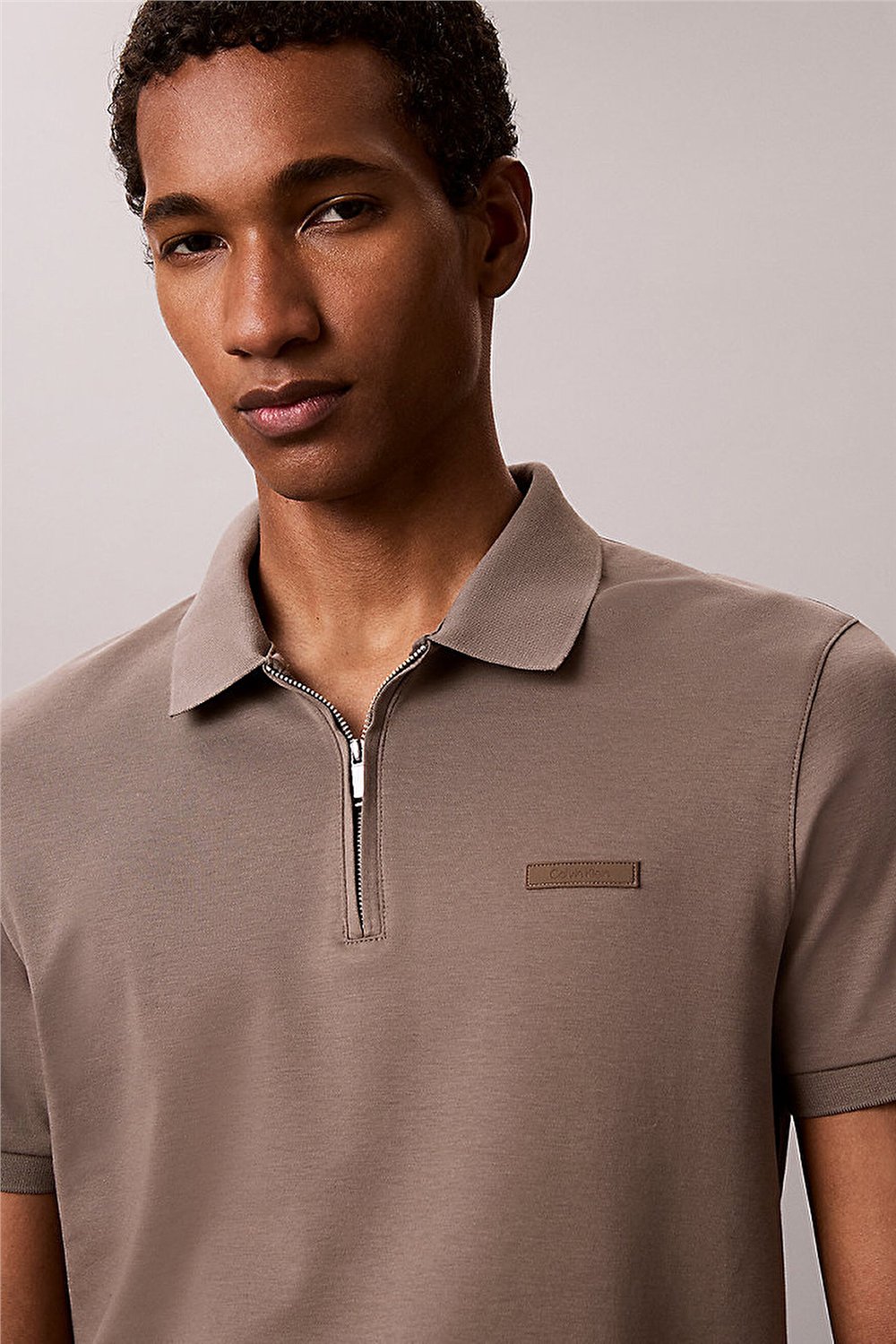 Calvin Klein SS Slim Supima Zip Polo Erkek Polo Yaka T-Shirt Gri