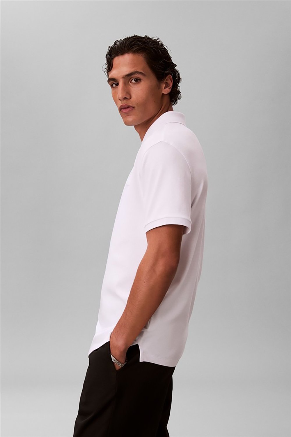 Calvin Klein SS Slim Supima Zip Polo Erkek Polo Yaka T-Shirt Beyaz