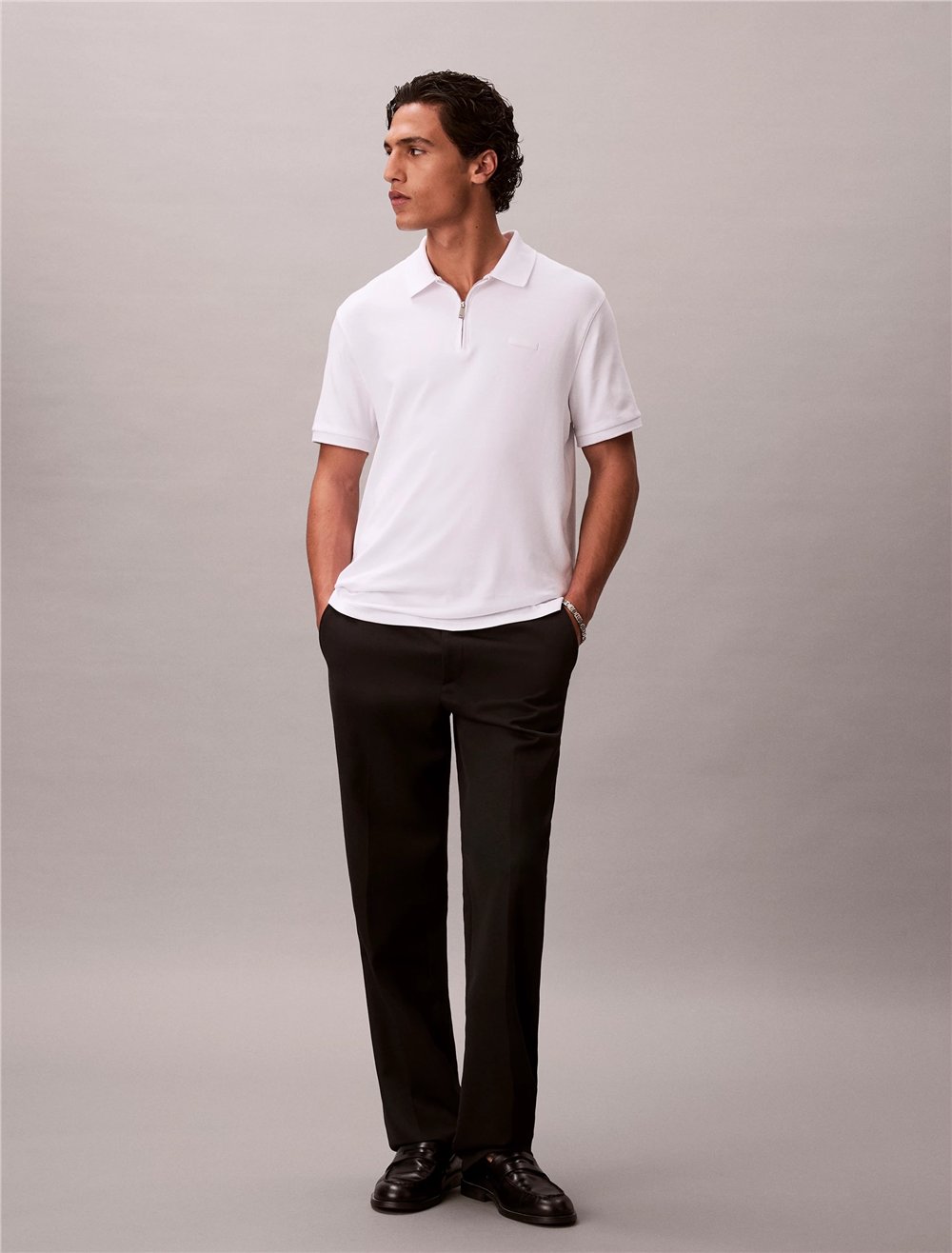 Calvin Klein SS Slim Supima Zip Polo Erkek Polo Yaka T-Shirt Beyaz