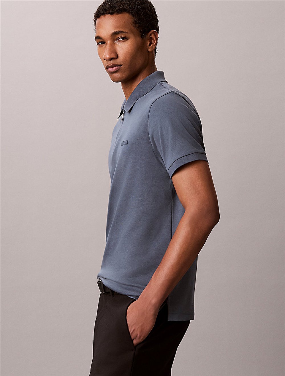 Calvin Klein SS Slim Supima Zip Polo Erkek Polo Yaka T-Shirt Gri