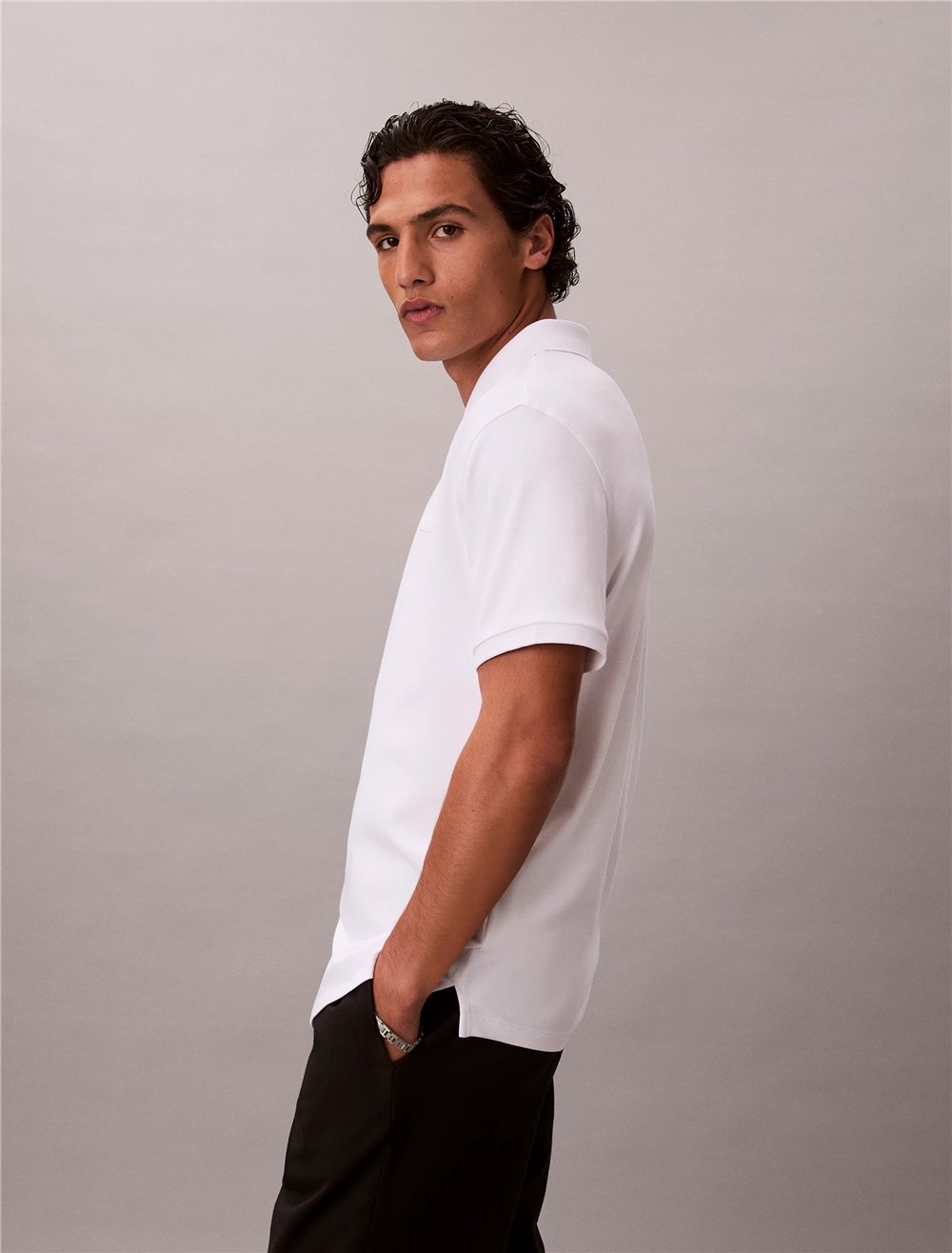 Calvin Klein SS Slim Supima Zip Polo Erkek Polo Yaka T-Shirt Beyaz