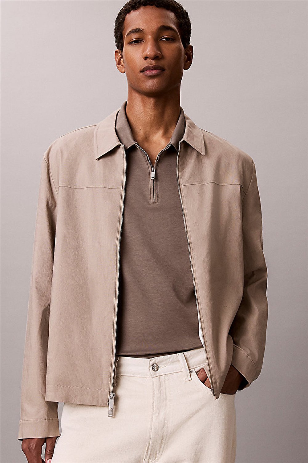 Calvin Klein SS Slim Supima Zip Polo Erkek Polo Yaka T-Shirt Gri