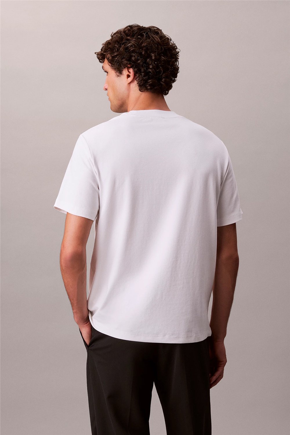 Calvin Klein SS Stretch Cotton Pique Nano Tee Erkek Bisiklet Yaka T-Shirt Beyaz