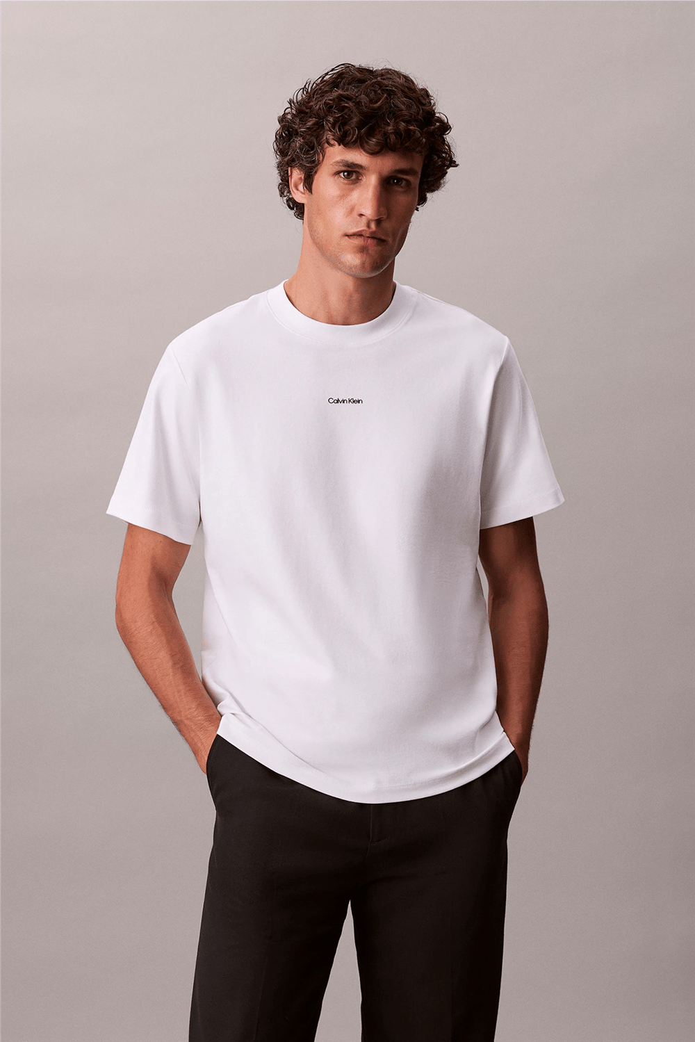 Calvin Klein SS Stretch Cotton Pique Nano Tee Erkek Bisiklet Yaka T-Shirt Beyaz