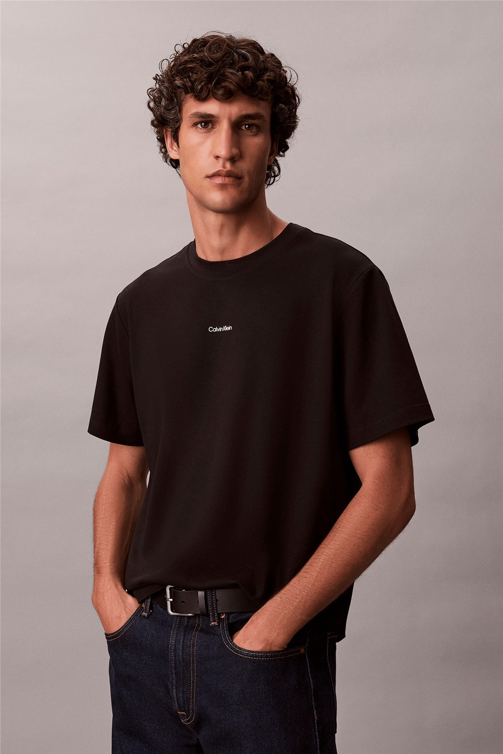 Calvin Klein SS Stretch Cotton Pique Nano Tee Erkek Bisiklet Yaka T-Shirt Siyah