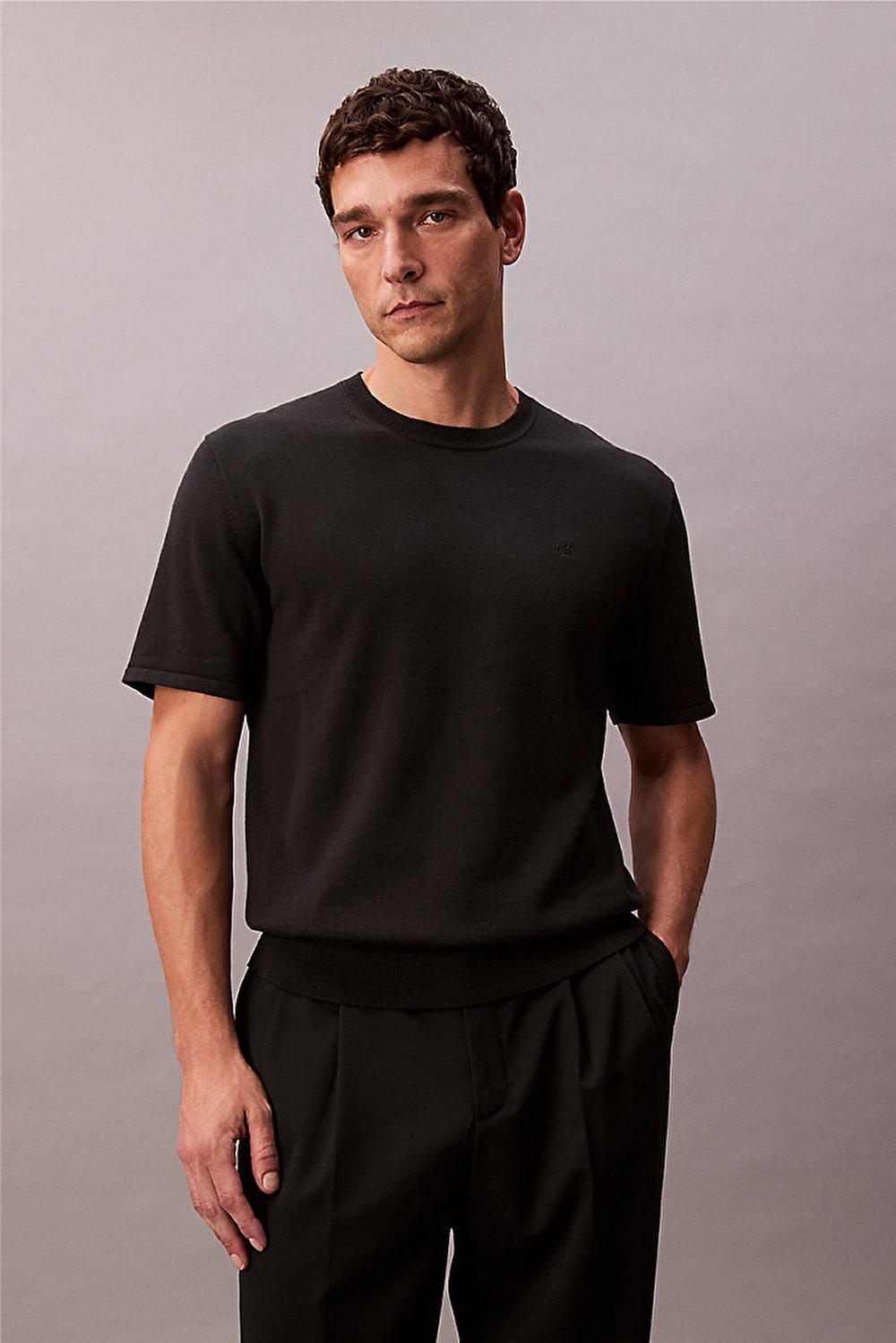 Calvin Klein Ss Supima Cotton Crew 14Gg Erkek Triko Siyah
