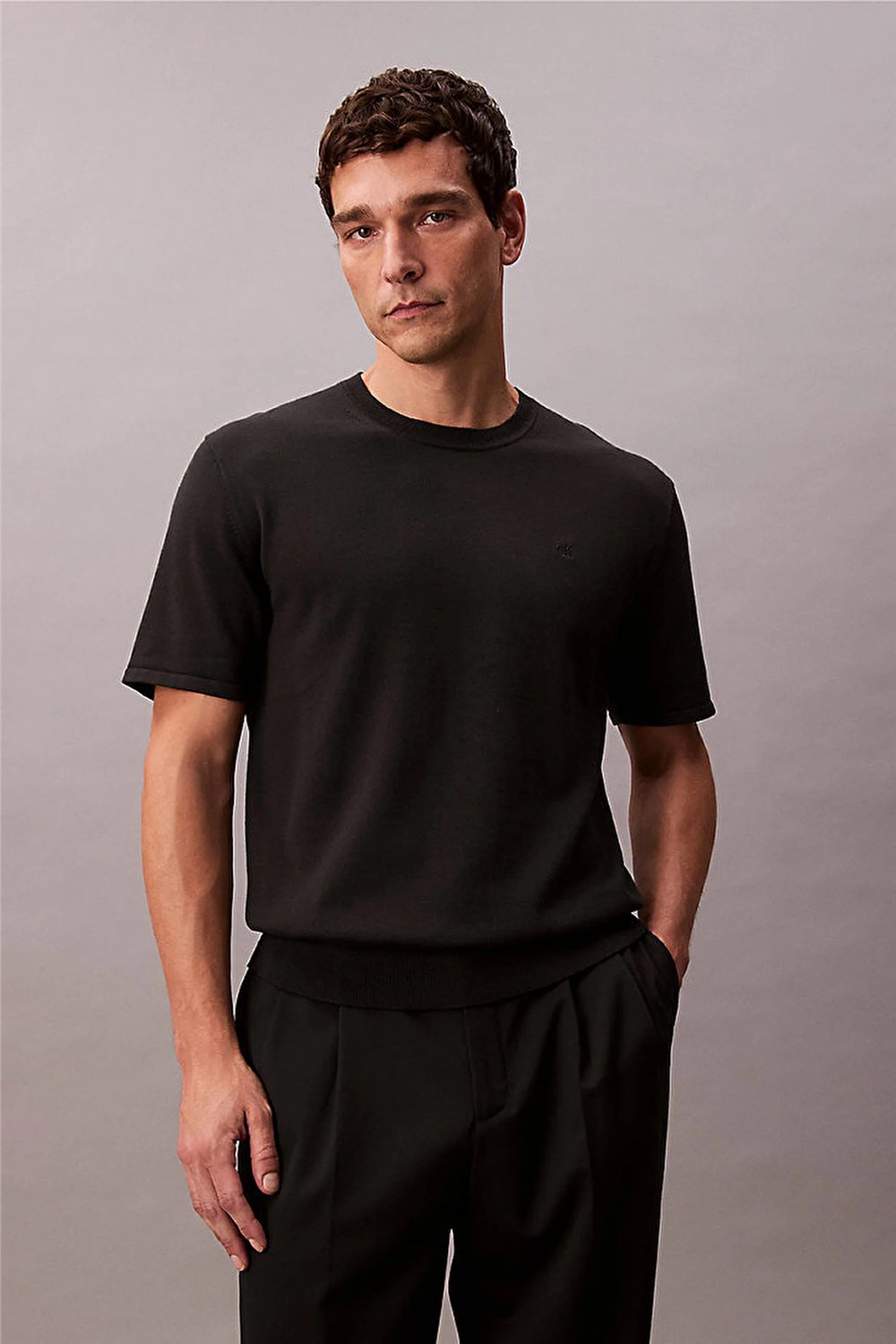 Calvin Klein Ss Supima Cotton Crew 14Gg Erkek Triko Siyah