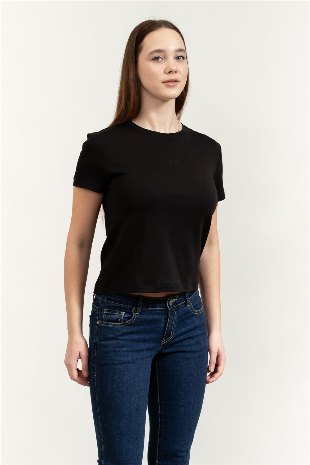 Calvin Klein SS Supima Fine Interlock Nano Lo Kadın Bisiklet Yaka T-Shirt