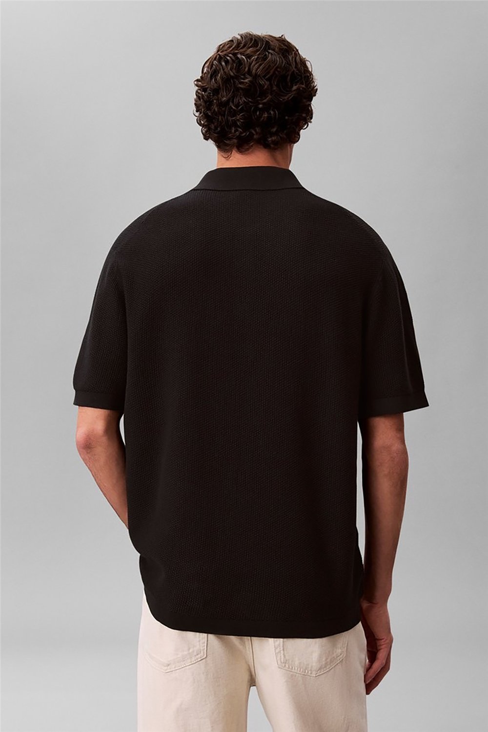 Calvin Klein Ss Txtrd Cttn Polo Swtr 12Gg Erkek Triko Siyah