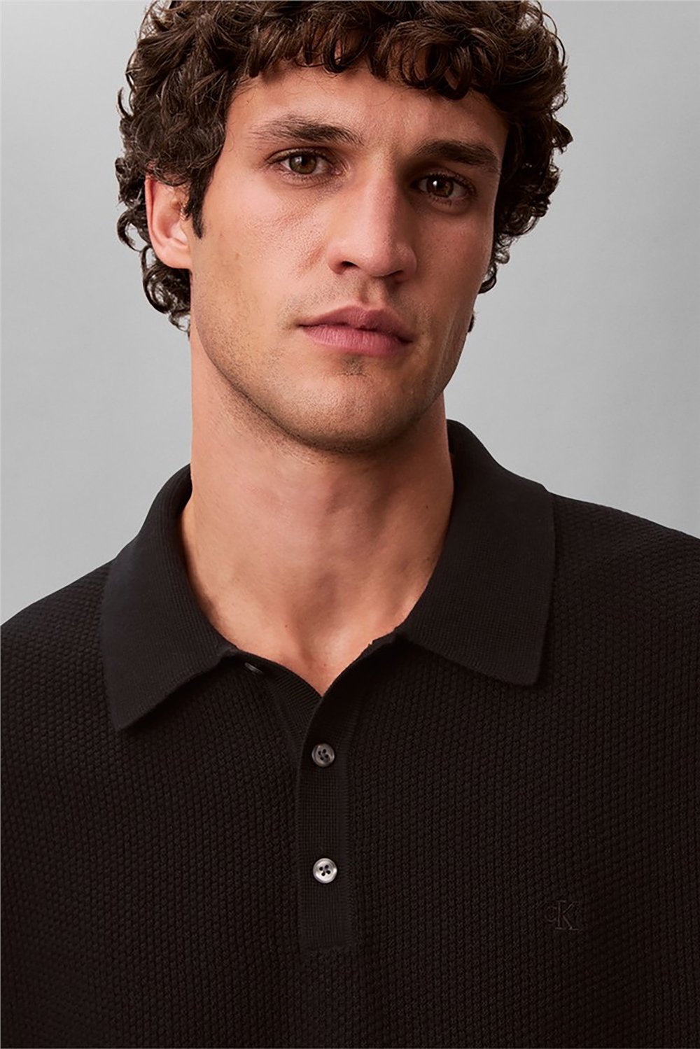Calvin Klein Ss Txtrd Cttn Polo Swtr 12Gg Erkek Triko Siyah